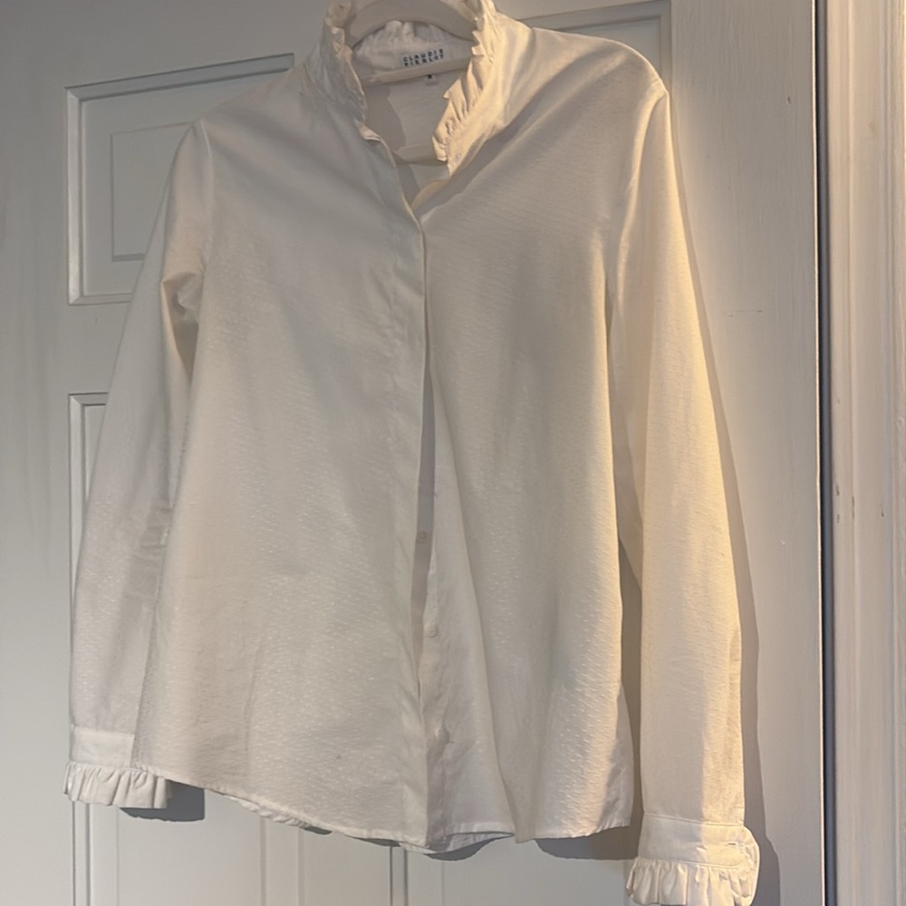 Claudie Pierlot, white textured dress shirt, ruffles, size 36
